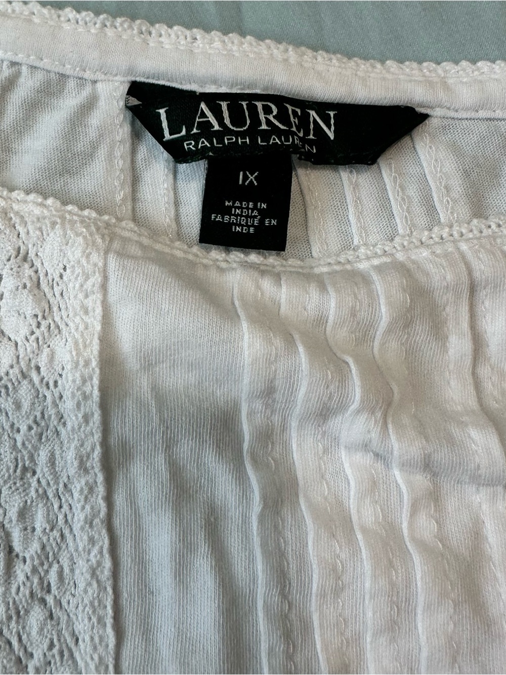 Lauren Ralph Lauren White Lace & Pintuck Top | 1X | 100% Cotton - Picture 6 of 6